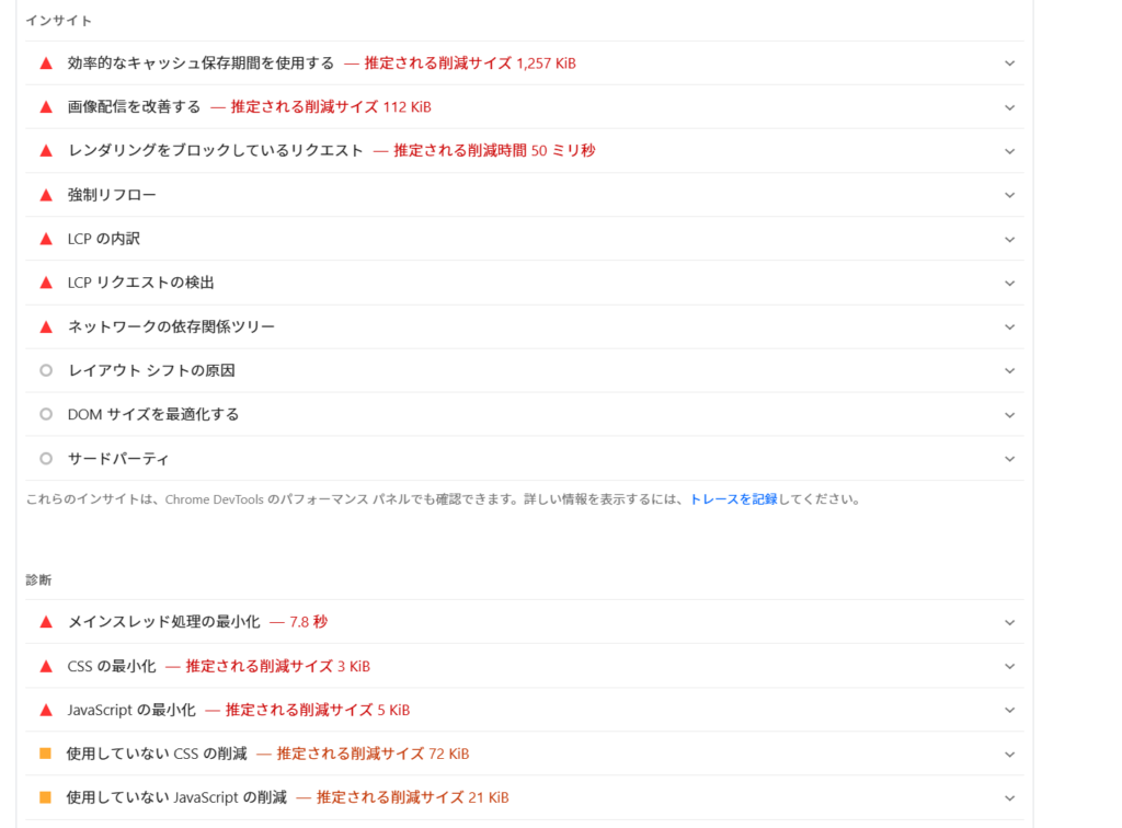 改善ポイントの分析画面