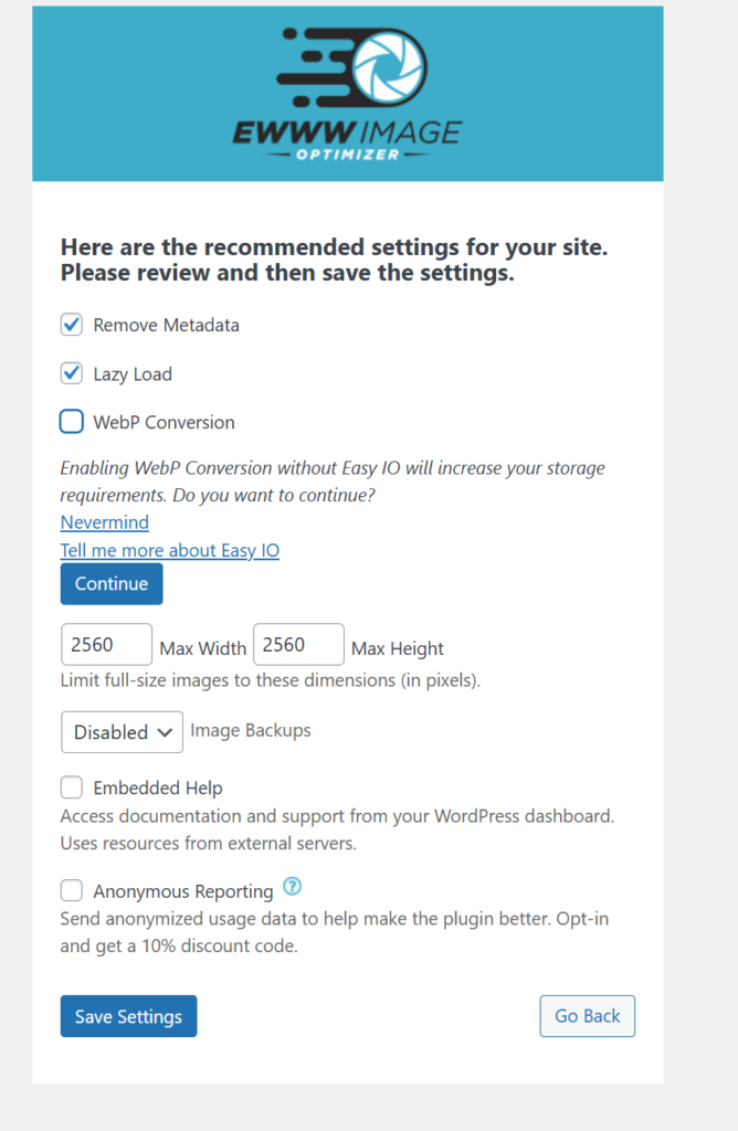 EWWW Image Optimizerの推奨設定