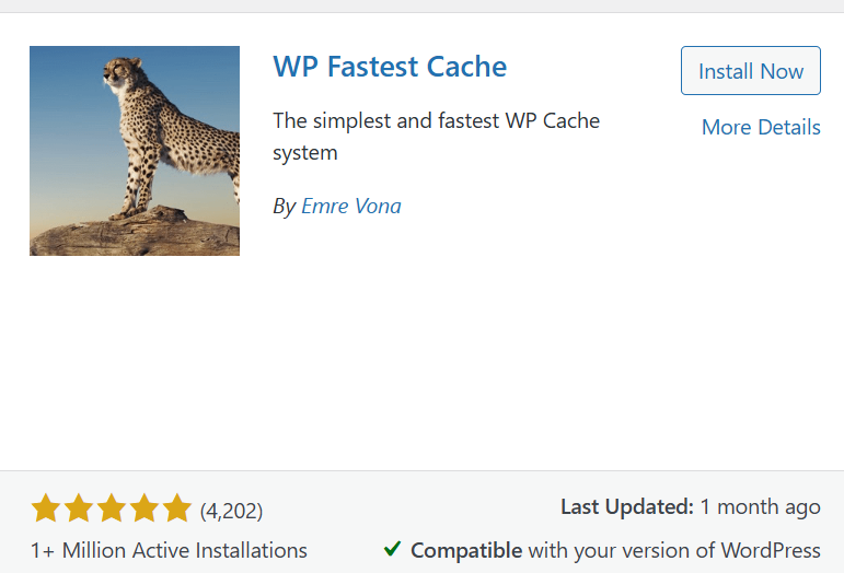 WP Fastest Cacheの検索画面